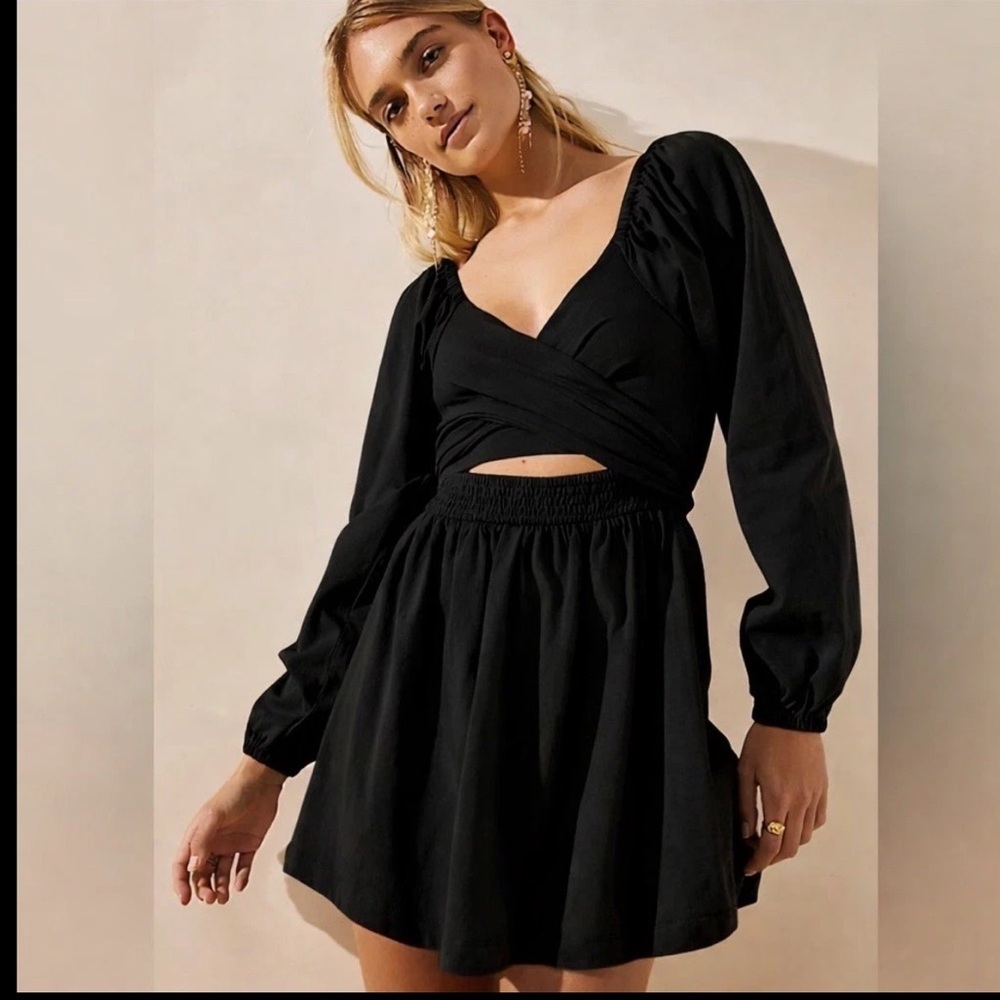 Free People Beach Colette Convertible Smocked Mini Dress Black boho cottage - Picture 2 of 16